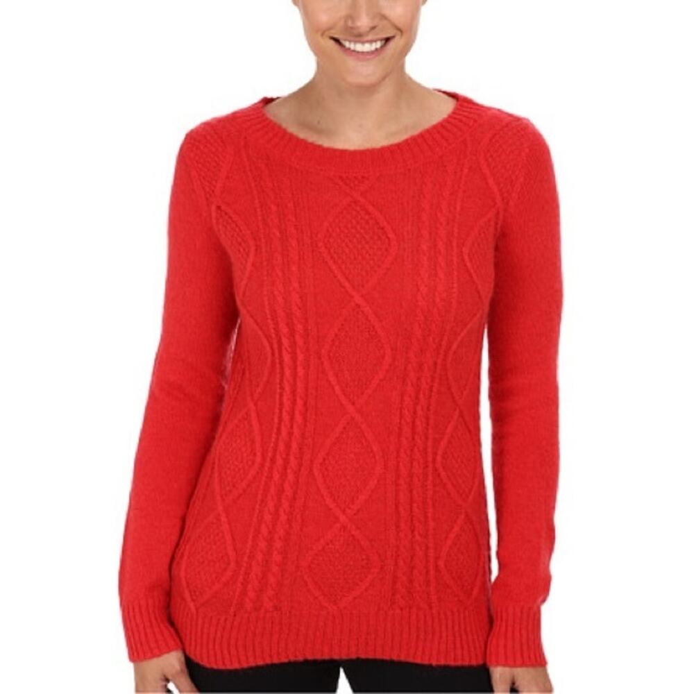 Woolrich Womens Red Cable Knit Mohair Wool Blend Sweater Poppy S/P 9689
